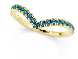 Yellow gold Pavé Round Blue Topaz V-Shaped Chevron Band with Shared Prong Setting_7
