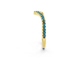 Yellow gold Pavé Round Blue Topaz V-Shaped Chevron Band with Shared Prong Setting_8