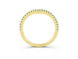 Yellow gold Pavé Round Blue Topaz V-Shaped Chevron Band with Shared Prong Setting_9
