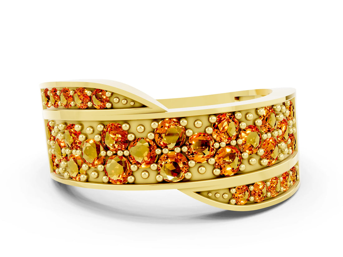 Yellow gold Pavé Round Citrine Crossover Band with Bead Prong Setting_6