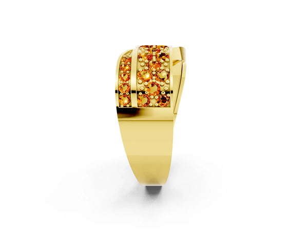 Yellow gold Pavé Round Citrine Crossover Band with Bead Prong Setting