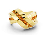 Yellow gold Pavé Round Citrine Crossover Band with Channel Setting_6