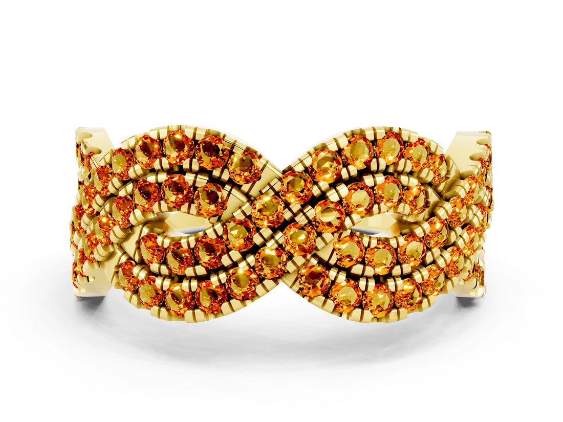 Yellow gold Pavé Round Citrine Infinity Twist Band with Shared Prong Setting_6
