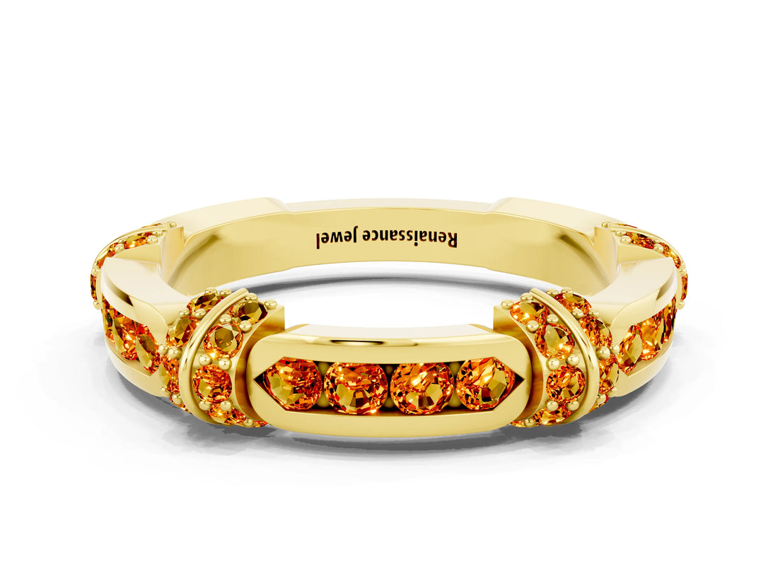 Yellow gold Pavé Round Citrine Link Band with Bezel Setting_30