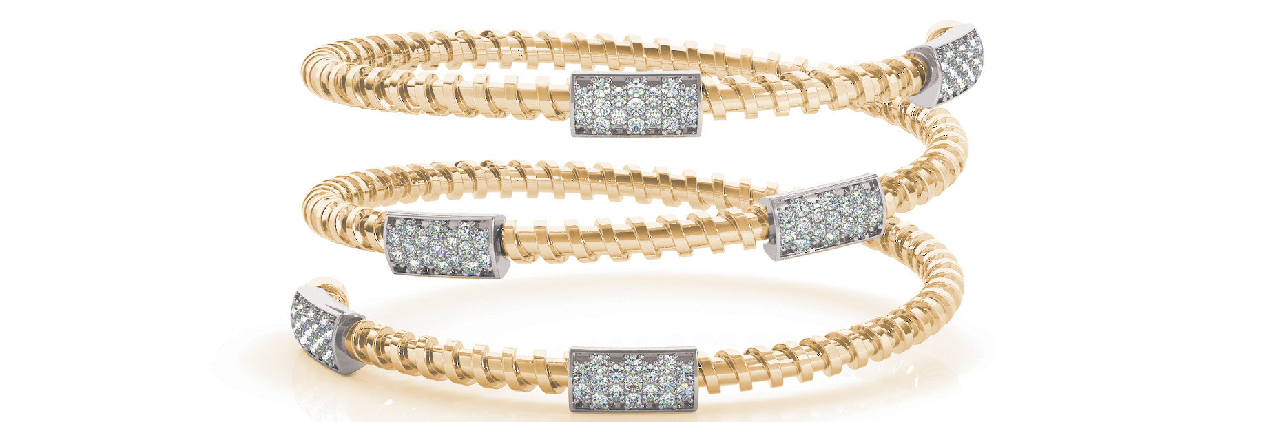 Yellow gold Pavé Round-Cut Diamond Coil Bracelet with Bezel Setting