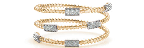 Yellow gold Pavé Round-Cut Diamond Coil Bracelet with Bezel Setting