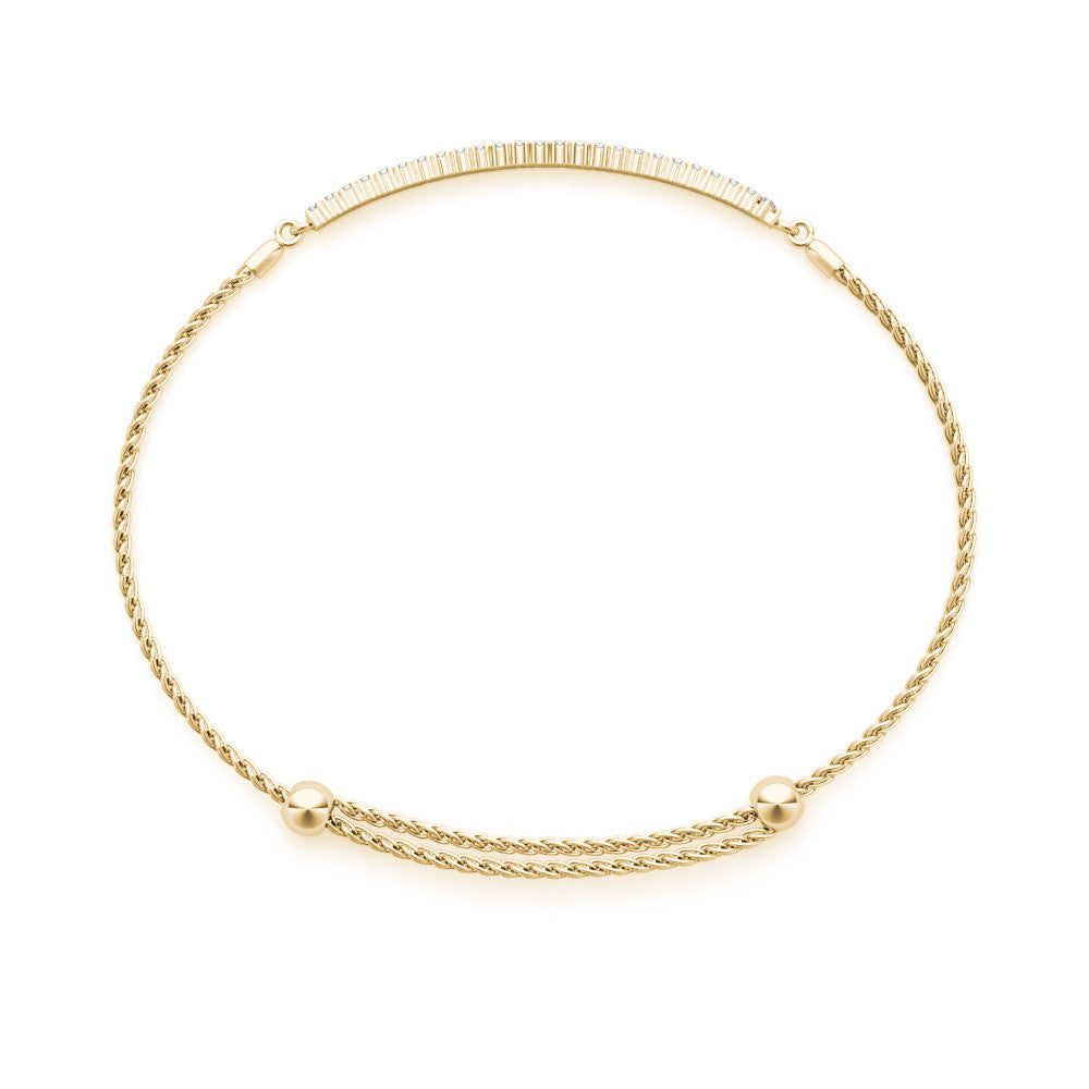 Yellow gold Pavé Round Diamond Adjustable Chain Bracelet 2