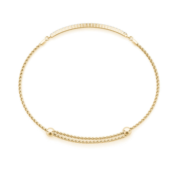 Yellow gold Pavé Round Diamond Adjustable Chain Bracelet
