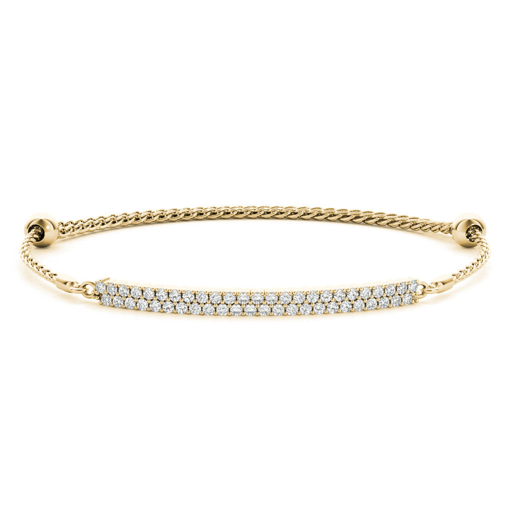 Yellow gold Pavé Round Diamond Adjustable Chain Bracelet
