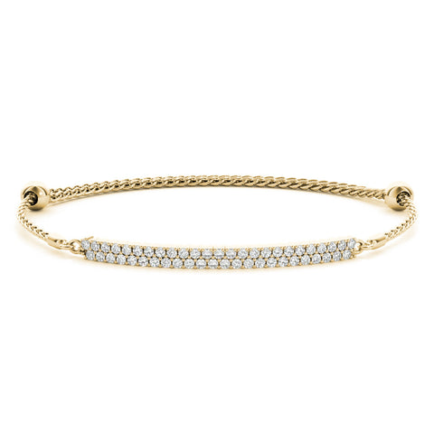 Yellow gold Pavé Round Diamond Adjustable Chain Bracelet