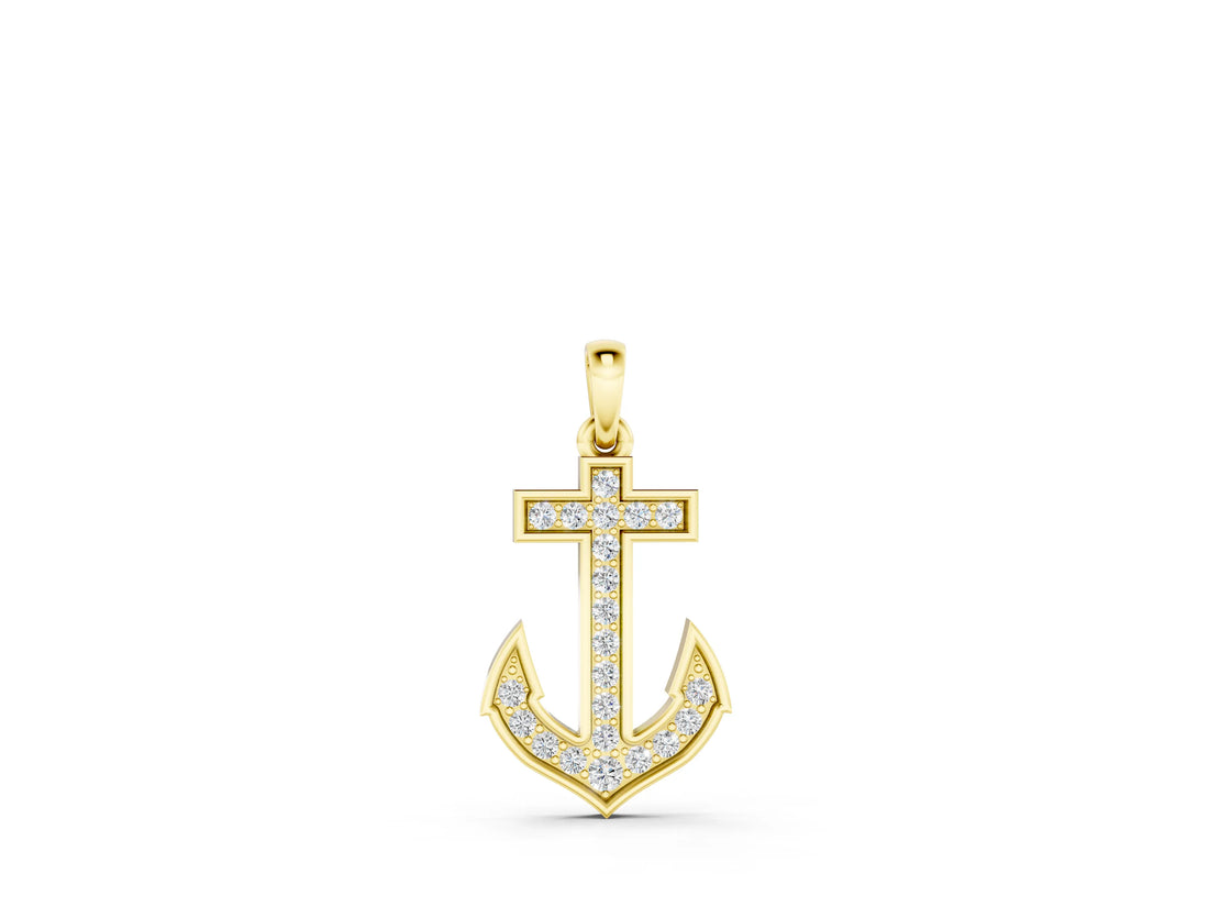 Yellow gold Pavé Round Diamond Anchor Pendant with Four-Prong Setting_29