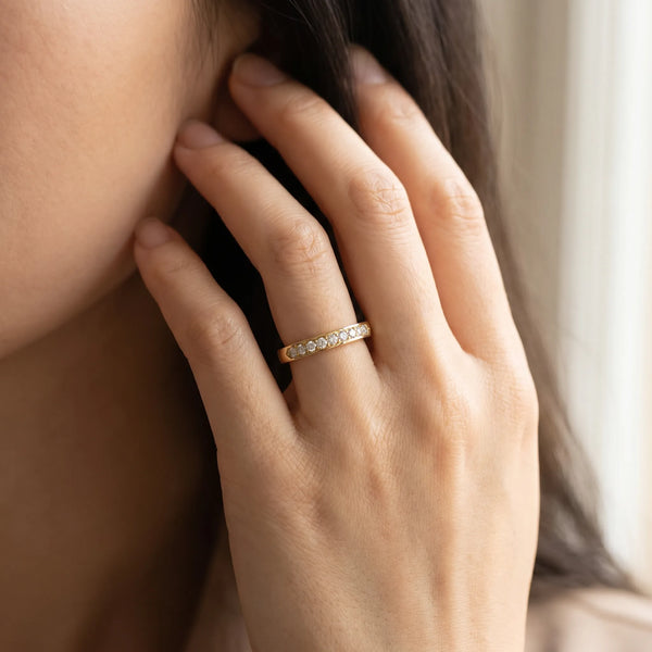 Yellow gold Pavé Round Diamond Bar Station Ring with Channel Setting