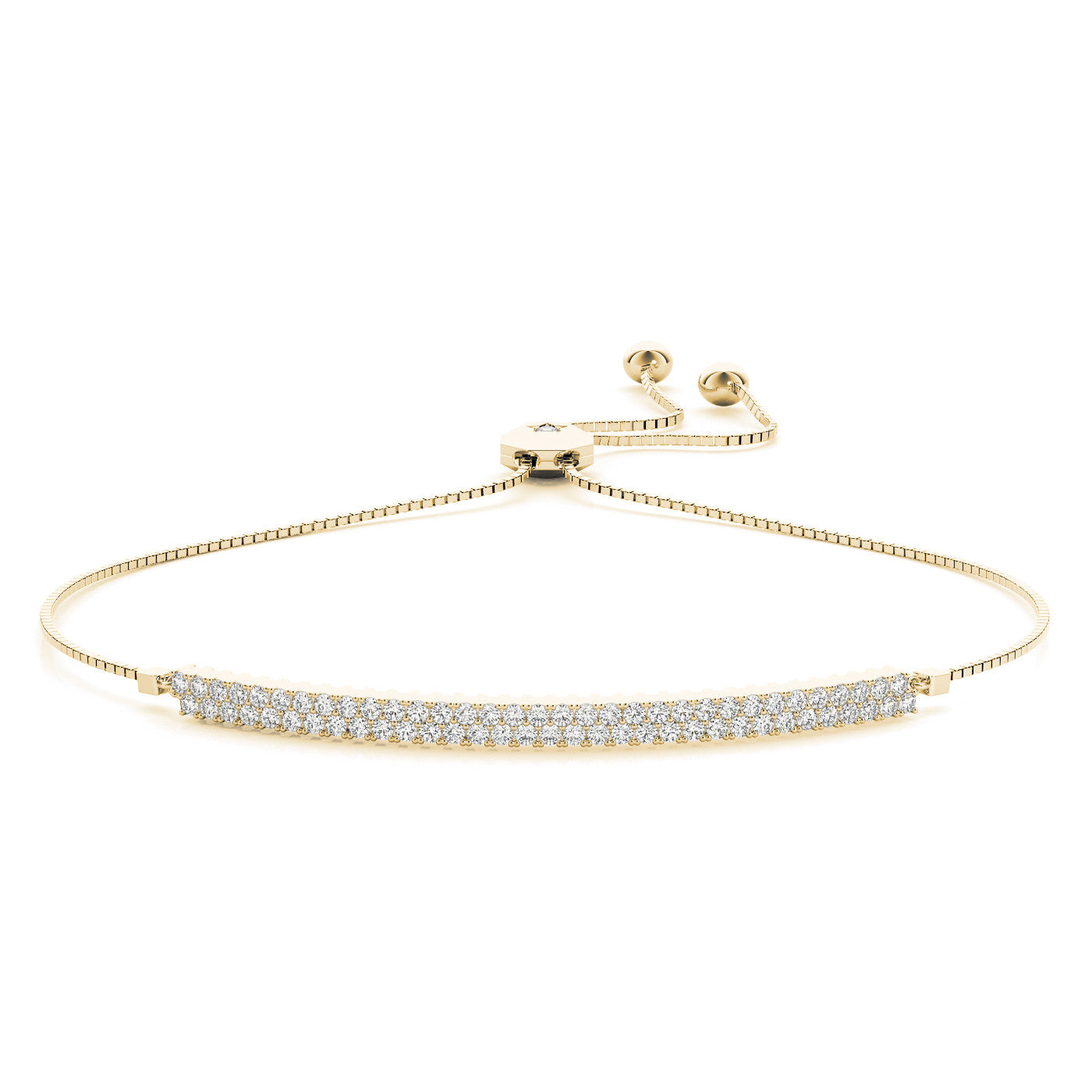 Yellow gold Pavé Round Diamond Box Chain Slider Bracelet