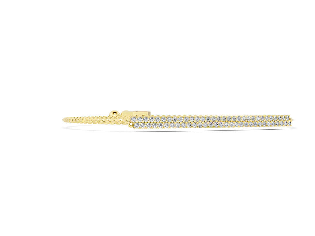 Yellow gold Pavé Round Diamond Box Chain Slider Bracelet_4