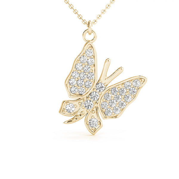 Yellow gold Pavé Round Diamond Butterfly Pendant