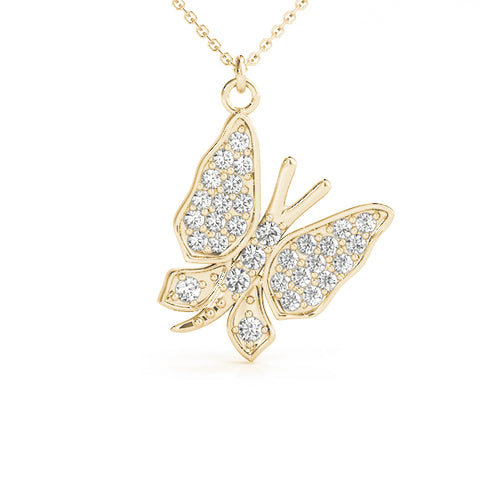 Yellow gold Pavé Round Diamond Butterfly Pendant