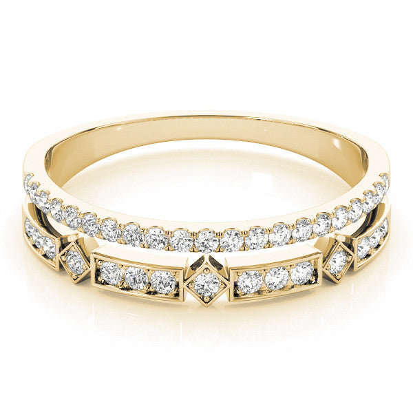 Yellow gold Pavé Round Diamond Channel Set Dual Band with Prong Setting 1
