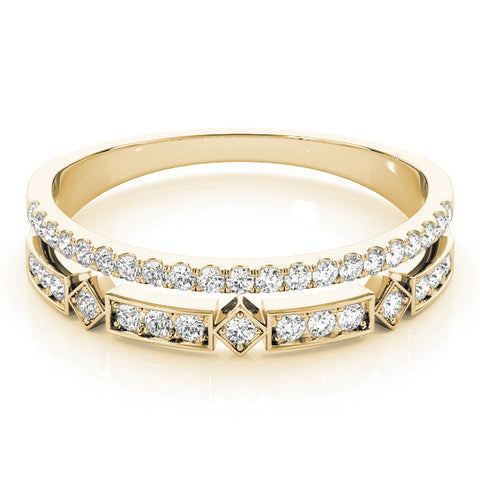 Yellow gold Pavé Round Diamond Channel Set Dual Band with Prong Setting 1