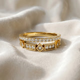 Yellow gold Pavé Round Diamond Channel Set Dual Band with Prong Setting_42