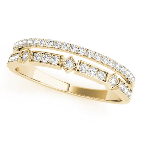Yellow gold Pavé Round Diamond Channel Set Dual Band with Prong Setting