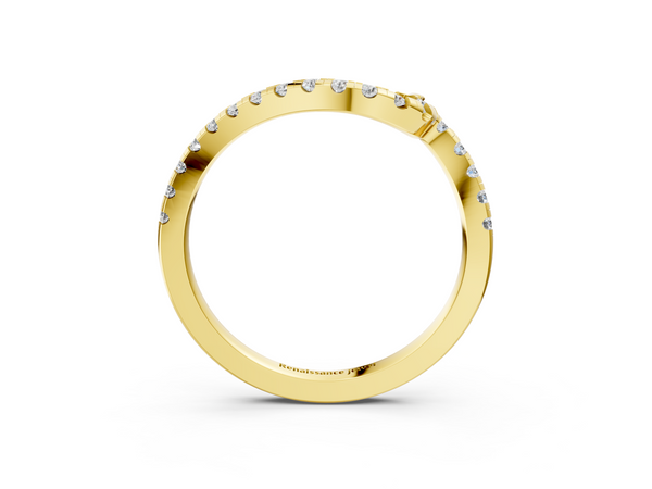 Yellow gold Pavé Round Diamond Chevron Band with Prong Setting