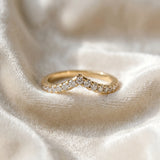 Yellow gold Pavé Round Diamond Chevron Band with Shared Prong Setting_105