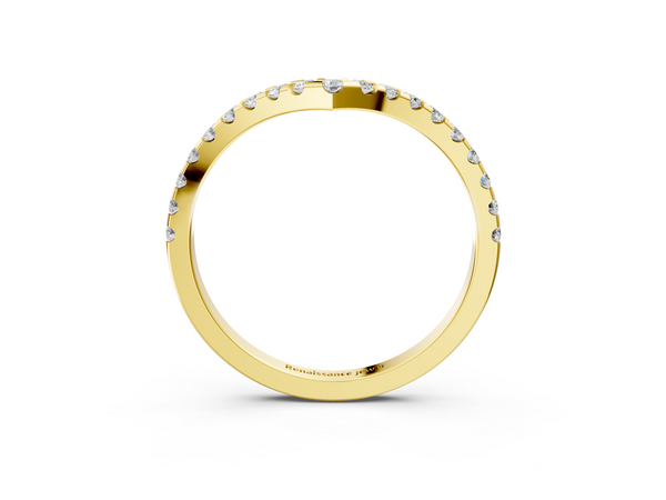 18K Yellow Gold Pavé Round Diamond Chevron Band with Shared Prong Setting
