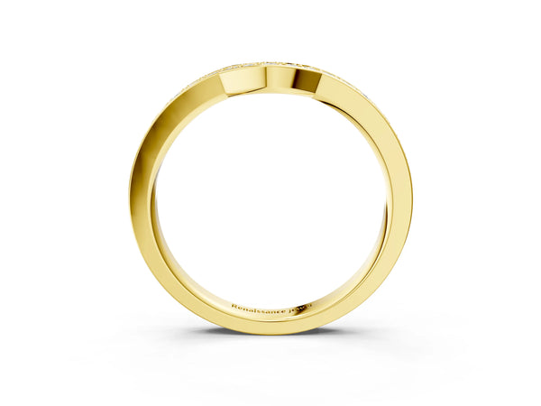 Yellow gold Pavé Round Diamond Contour Band with Channel Setting