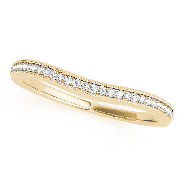 Yellow gold Pavé Round Diamond Contour Band with Milgrain Edge