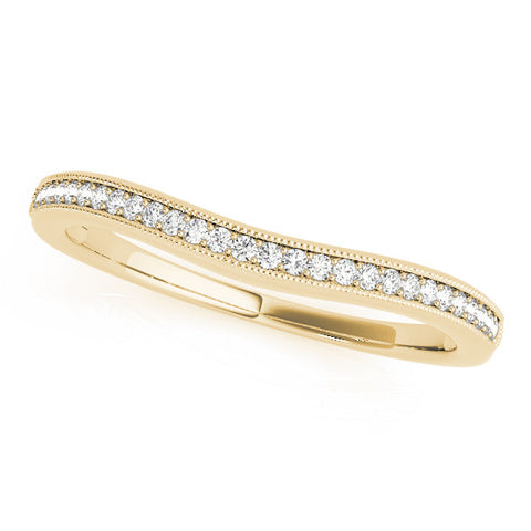 Yellow gold Pavé Round Diamond Contour Band with Milgrain Edge