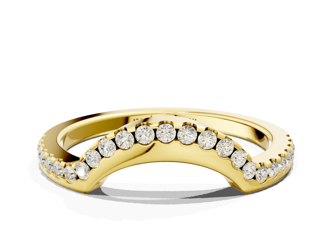Yellow gold Pavé Round Diamond Contour Band with Shared Prong Setting_4