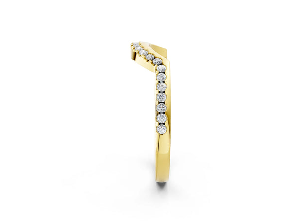Yellow gold Pavé Round Diamond Contour Band with Shared Prong Setting