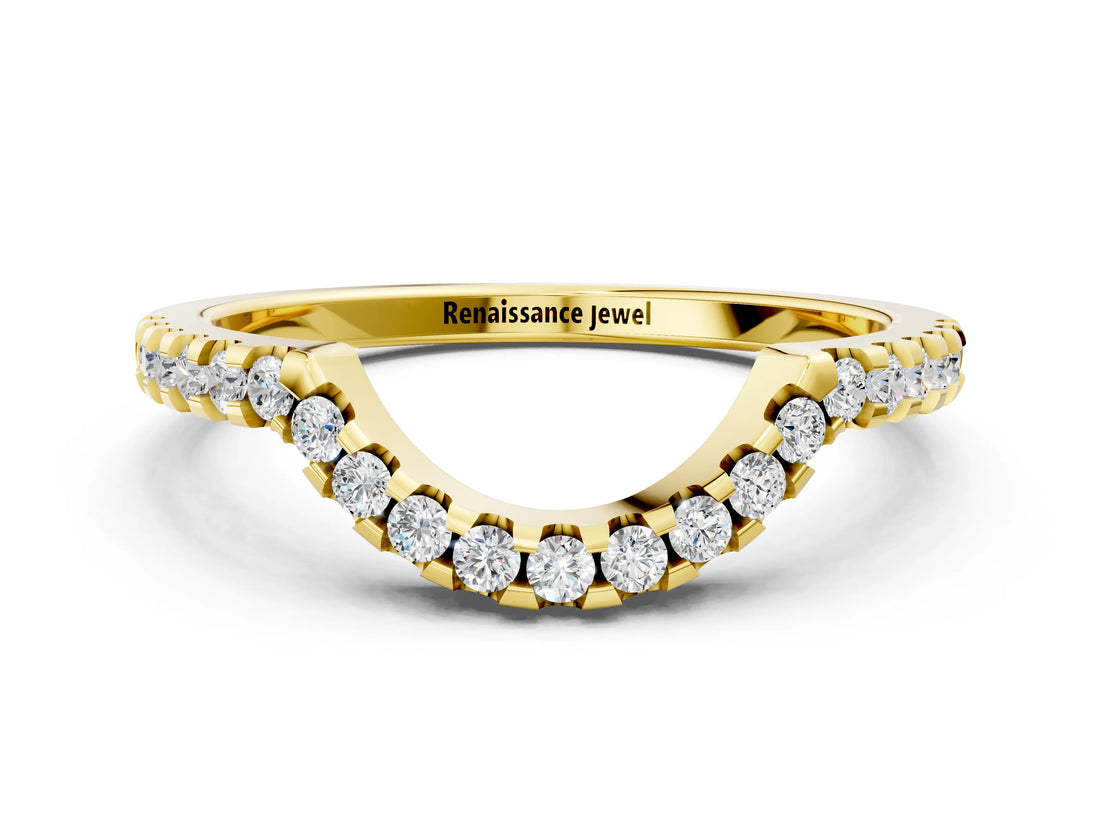 Yellow gold Pavé Round Diamond Contour Band with U-Prong Setting_4
