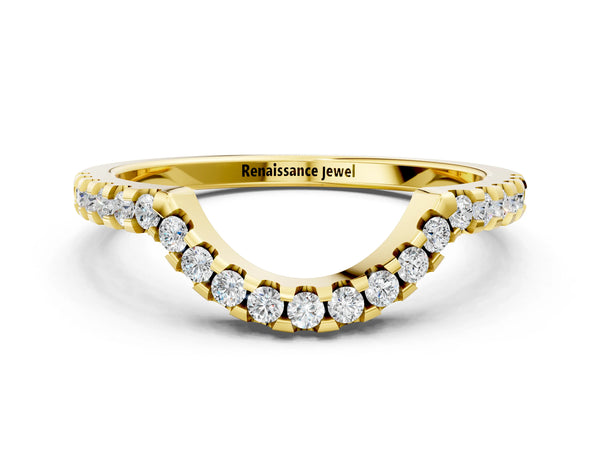Yellow gold Pavé Round Diamond Contour Band with U-Prong Setting