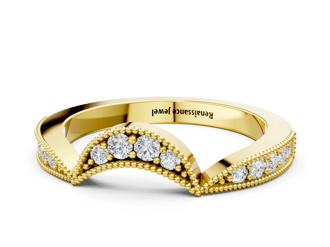 Yellow gold Pavé Round Diamond Contour Milgrain Band_12