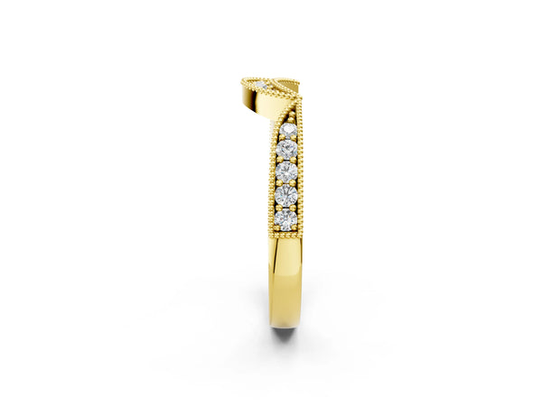 Yellow gold Pavé Round Diamond Contour Milgrain Band