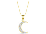 Yellow gold Pavé Round Diamond Crescent Pendant with Four-Prong Setting_7
