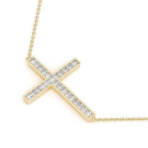 Yellow gold Pavé Round Diamond Cross Pendant 1