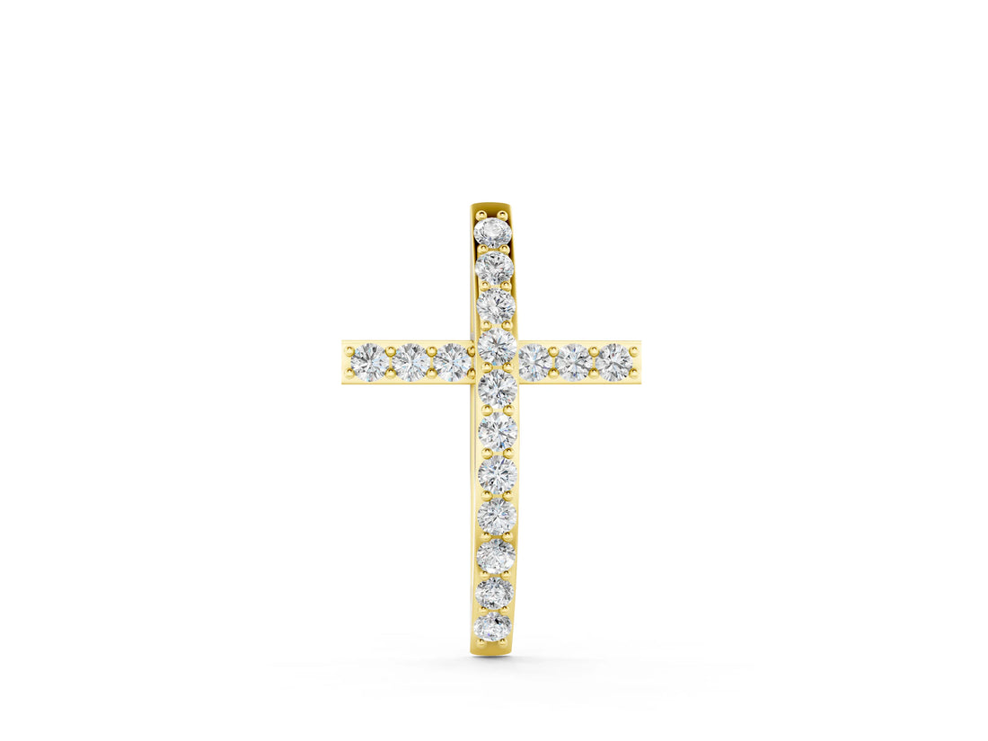 Yellow gold Pavé Round Diamond Cross Pendant with Prong Setting_40