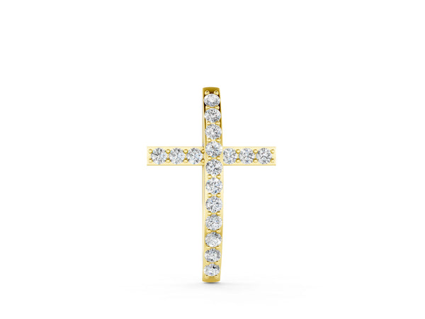 Yellow gold Pavé Round Diamond Cross Pendant with Prong Setting