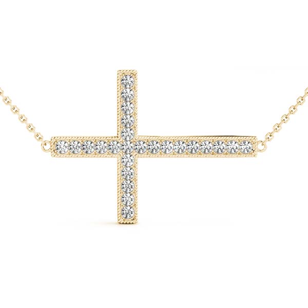 Yellow gold Pavé Round Diamond Cross Pendant