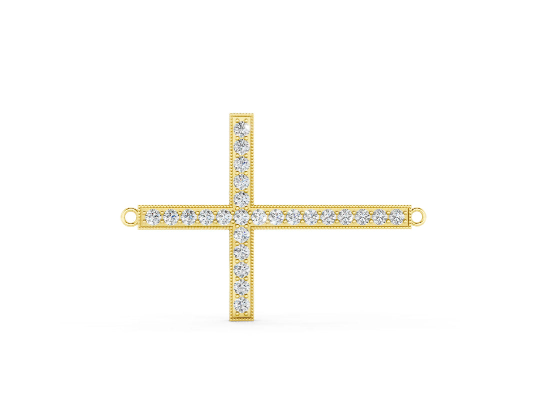 Yellow gold Pavé Round Diamond Cross Pendant_34