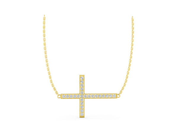 Yellow gold Pavé Round Diamond Cross Pendant