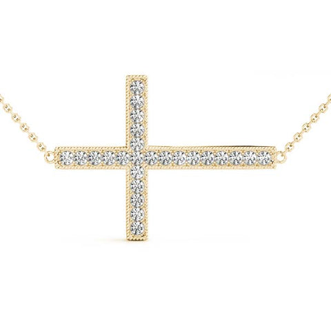 Yellow gold Pavé Round Diamond Cross Pendant