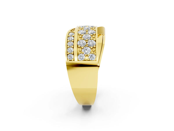 Yellow gold Pavé Round Diamond Crossover Band with Bead Prong Setting