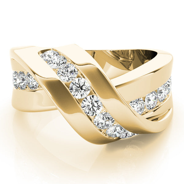 Yellow gold Pavé Round Diamond Crossover Band with Channel Setting 1