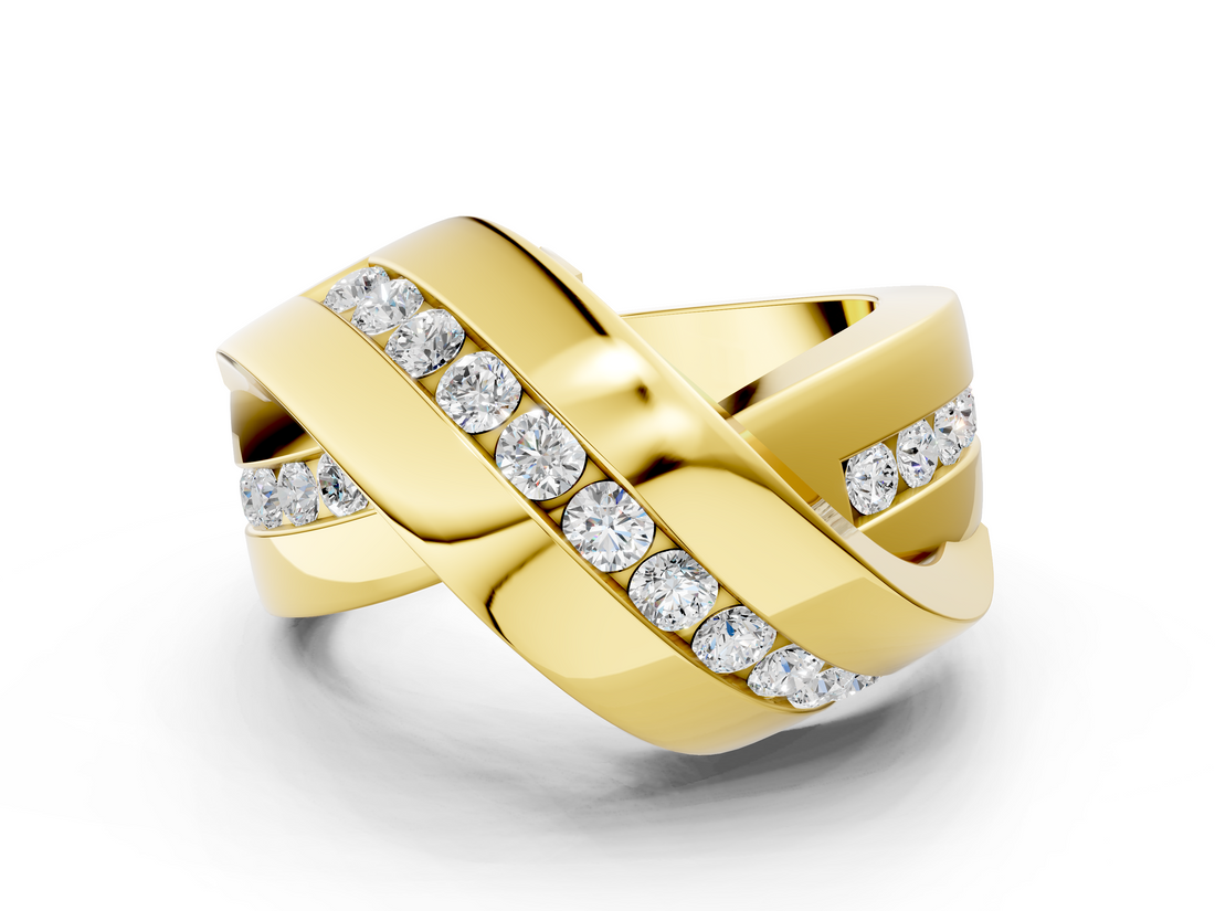 Yellow gold Pavé Round Diamond Crossover Band with Channel Setting_23