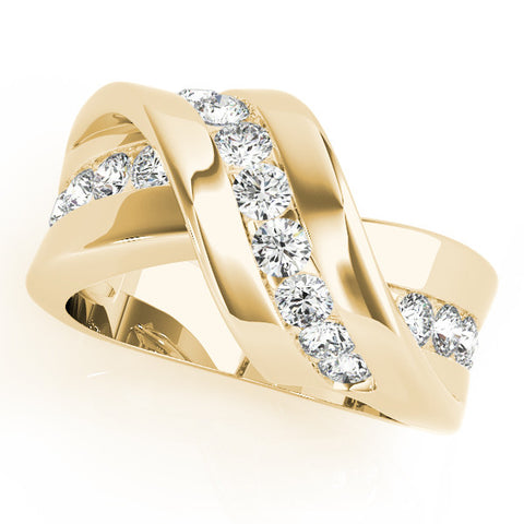Yellow gold Pavé Round Diamond Crossover Band with Channel Setting