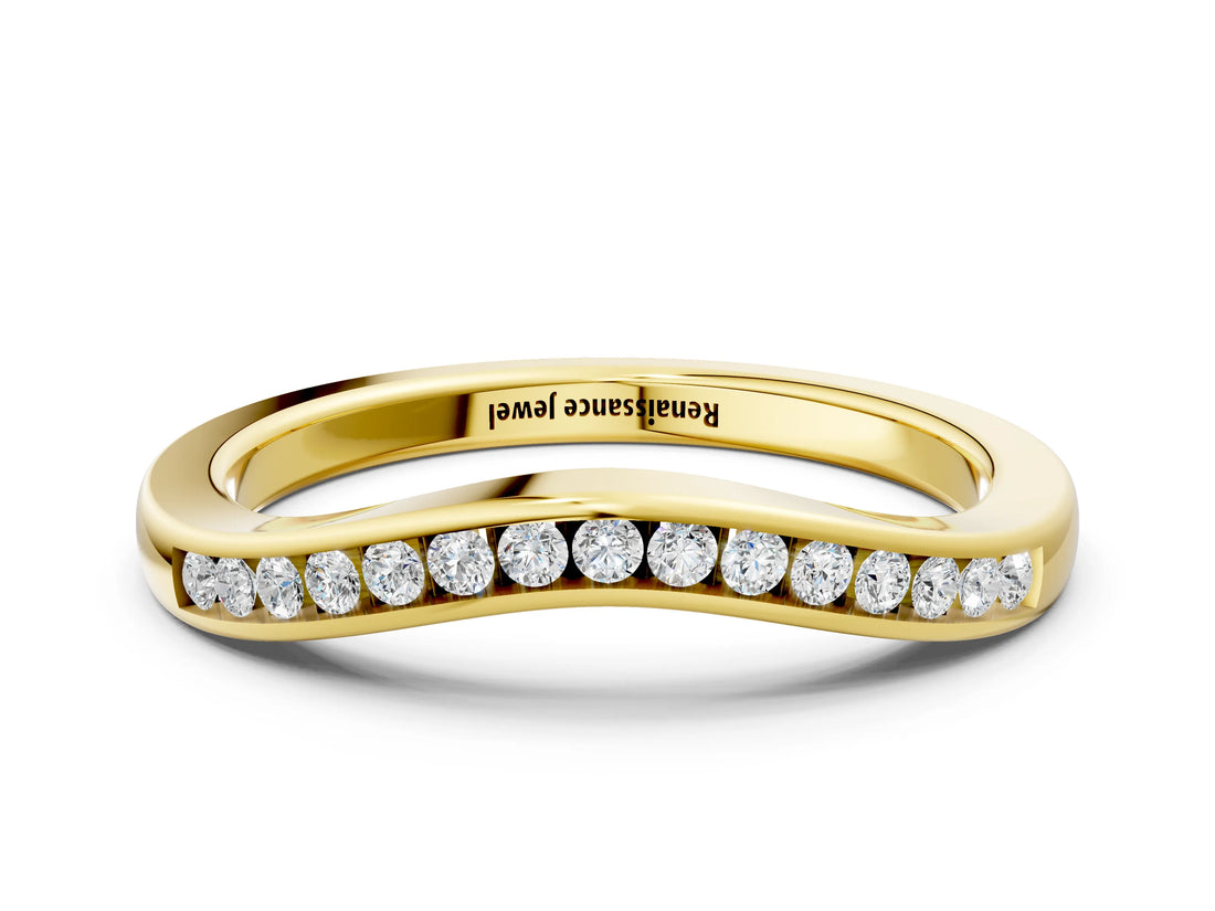 Yellow gold Pavé Round Diamond Curved Band with Channel Setting_2