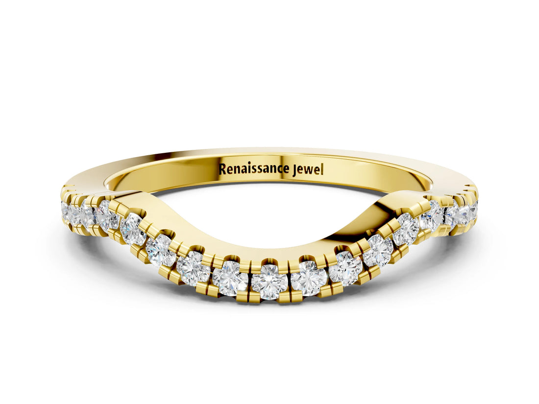 Yellow gold Pavé Round Diamond Curved Band with Micro Prong Setting_4